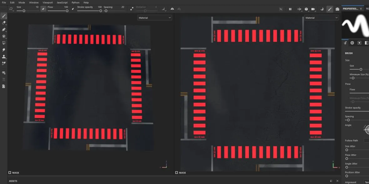 Substance Painter showing an intersection with red LED crosswalk bars